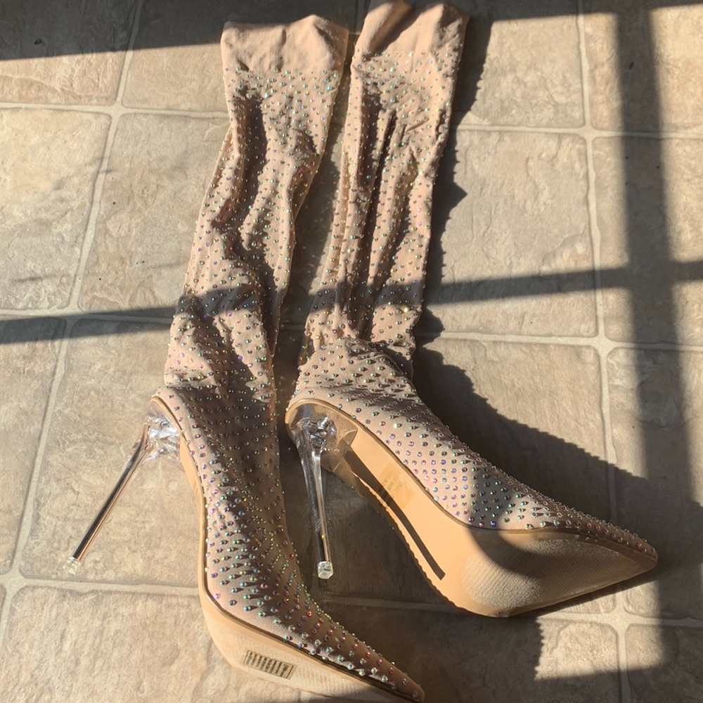 Knee high sequin boots